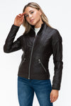 Faux Layered Double-Zipper Jacket with Fuzzy Hood