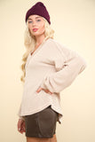 Two Tone Ribbed V-Neck Exposed Seam Top