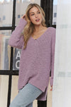 High-Low Side Slit V-Neck Sweater