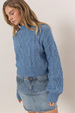 Cable-Knit Mock Neck Dropped Shoulder Sweater