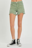 Mid Waist Frayed Hem Denim Shorts