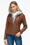 Faux Layered Double-Zipper Jacket with Fuzzy Hood