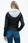 Faux Layered Double-Zipper Jacket with Fuzzy Hood