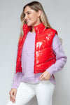 Zip Up Turtleneck Shiny Quilted Vest