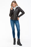 Faux Layered Double-Zipper Jacket with Fuzzy Hood