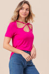 Cutout Asymmetrical Neck Short Sleeve T-Shirt