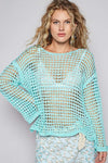 POL Side Slit Openwork Long Sleeve Knit Cover-Up