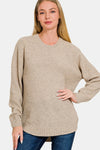 Round Neck Long Sleeve Curved Hem Sweater