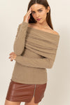 Fuzzy Off Shoulder Textured Knit Top