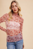 Floral Lettuce Hem Sheer Mesh Top