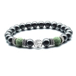 Green Tree of Life Lava Stone Metal Bracelet