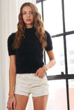 Fuzzy Mock Neck Short Sleeve Sweater