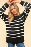 Striped Contrast Side Slit Sweater