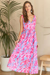 Abstract Floral V-Neck Maxi Dress