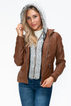 Faux Layered Double-Zipper Jacket with Fuzzy Hood