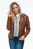 Faux Layered Double-Zipper Jacket with Fuzzy Hood