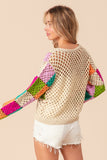 Multi Color Checkered Long Sleeve Knit Top