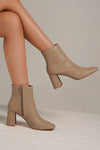 Fashion PU Leather Block Heel Boots with Side Zippers