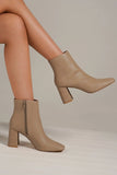 Fashion PU Leather Block Heel Boots with Side Zippers