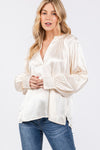 Notched Long Sleeve Blouse