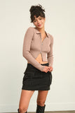 Ribbed Double Zip Cropped Cardigan