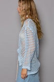 POL Side Slit Openwork Long Sleeve Knit Cover-Up