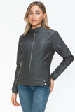 Faux Leather Biker Jacket with Side Zip Pockets