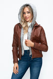 Faux Layered Double-Zipper Jacket with Fuzzy Hood