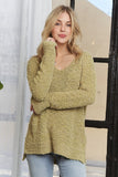 High-Low Side Slit V-Neck Sweater