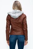 Faux Layered Double-Zipper Jacket with Fuzzy Hood