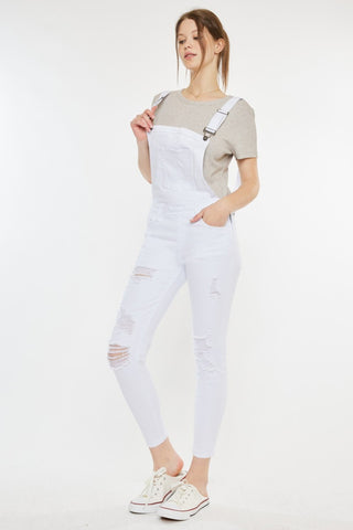 Distressed Skinny Denim Overalls