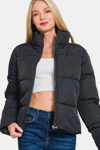 Turtleneck Puffer Jacket with Pockets