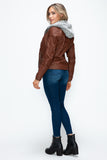 Faux Layered Double-Zipper Jacket with Fuzzy Hood