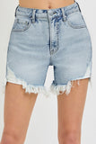 RISEN High Rise Side Step Hem Denim Shorts