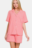 Button Down Short Sleeve Top and Shorts Lounge Set