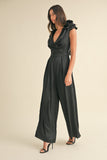 Three D Floral Applique Deep Cowl Neck Jumpsuit