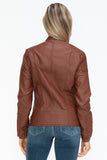 Faux Leather Biker Jacket with Side Zip Pockets