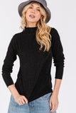 SAGE + FIG Glitter Mock Neck Lettuce Hem Long Sleeve Top