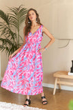 Abstract Floral V-Neck Maxi Dress