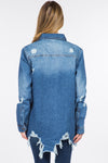 Distressed Frayed Hem Denim Jacket