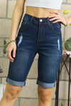 Distressed Denim Shorts with Pockets