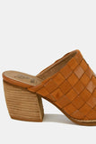 Woven Checkerboard Block Heel Mule Shoes