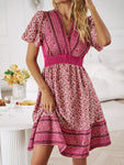 Floral Smocked Waist Short Sleeve Mini Dress