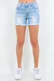 Distressed Frayed Denim High Waist Shorts