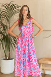 Abstract Floral V-Neck Maxi Dress