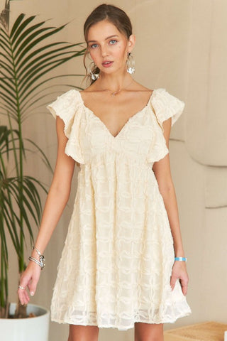 Tie Back V-Neck Ruffle Sleeve Dress