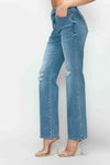 Distressed High Rise Straight Jeans