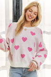 Heart Round Neck Drop Shoulder Sweater