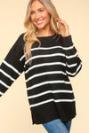 Striped Contrast Side Slit Sweater