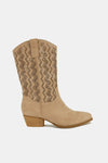 Faux Suede Laser Cut Detail Block Heel Boots